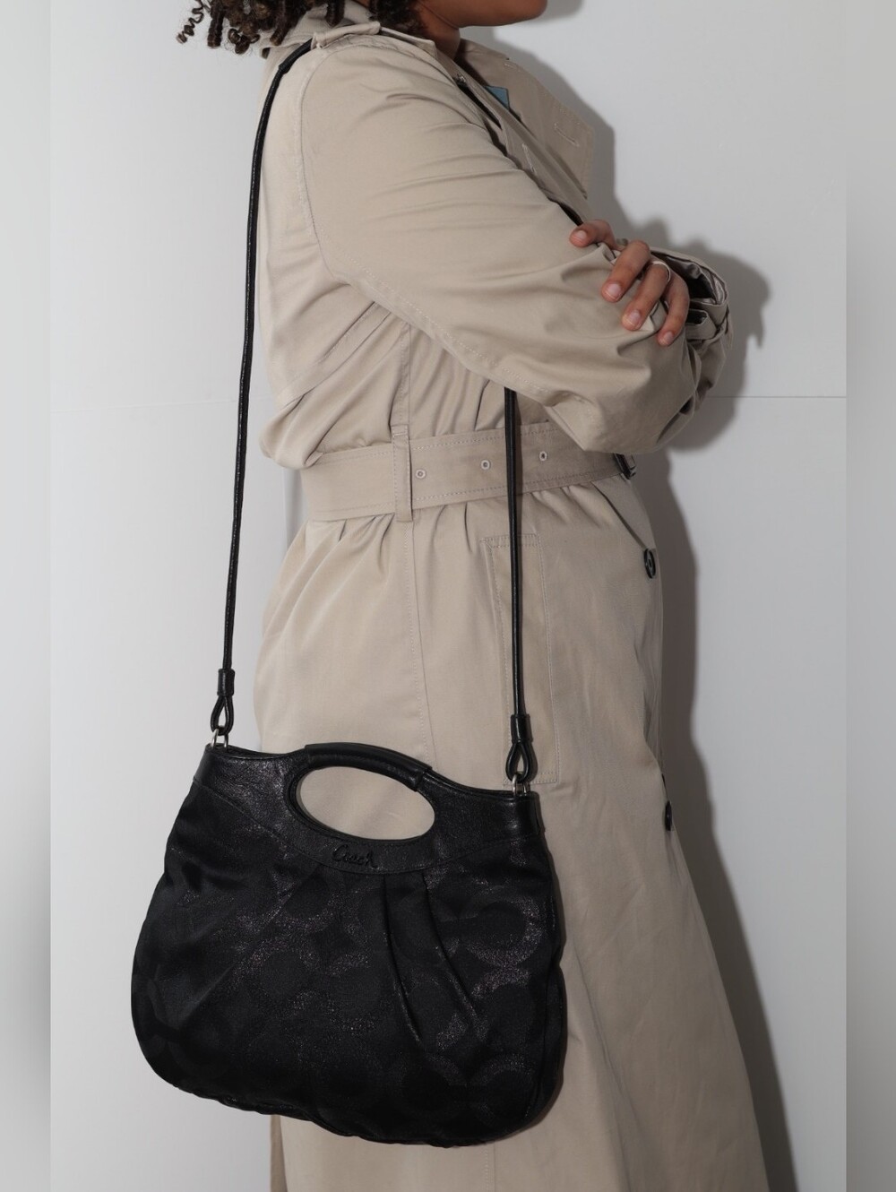 Coach Black Signature Hobo Shoulder Bag with Top Handle